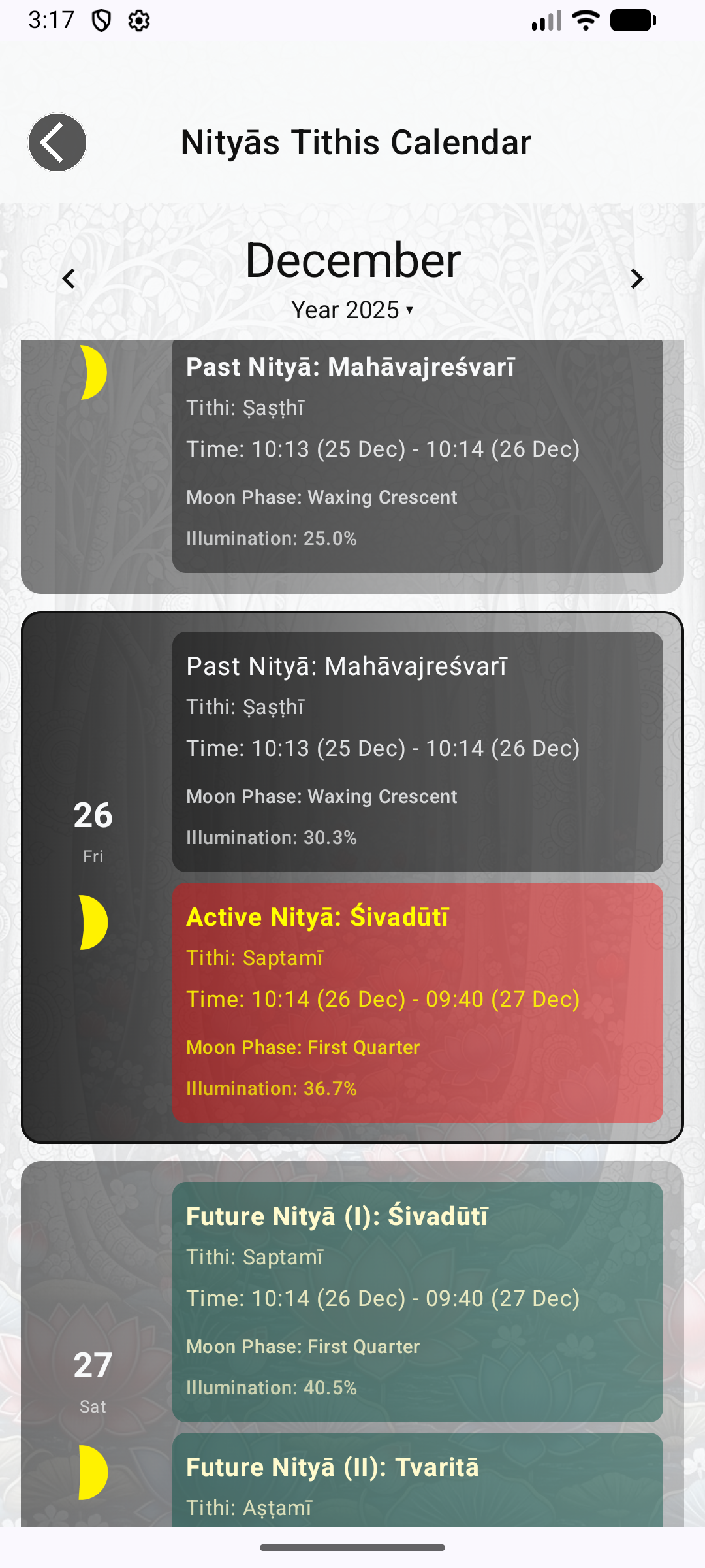 Nityas Tithis Calendar Nityas Tithis Calendar